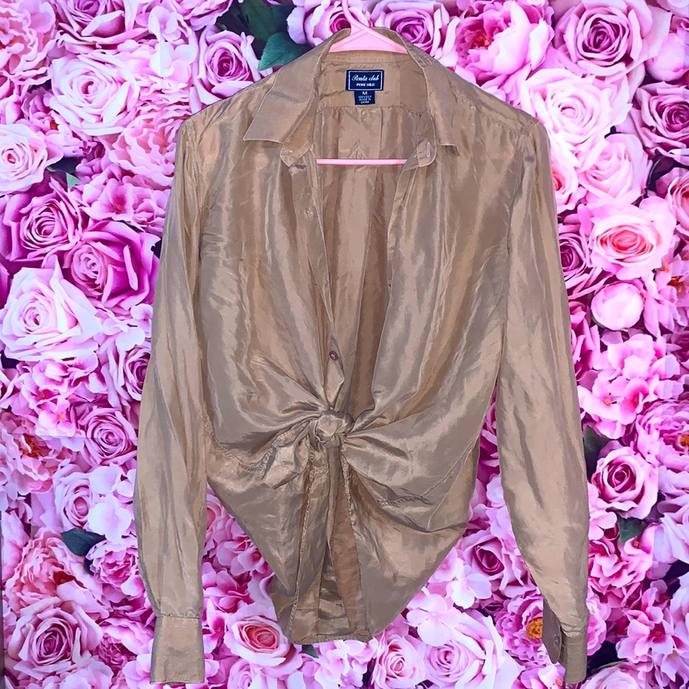 Vintage Silk Button Up Top (Tan)